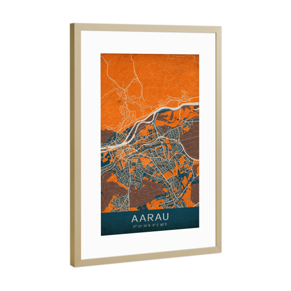 Poster mit Rahmen Gold "Aarau Vintage City" artboxONE - Städte / Weitere,Kartografie