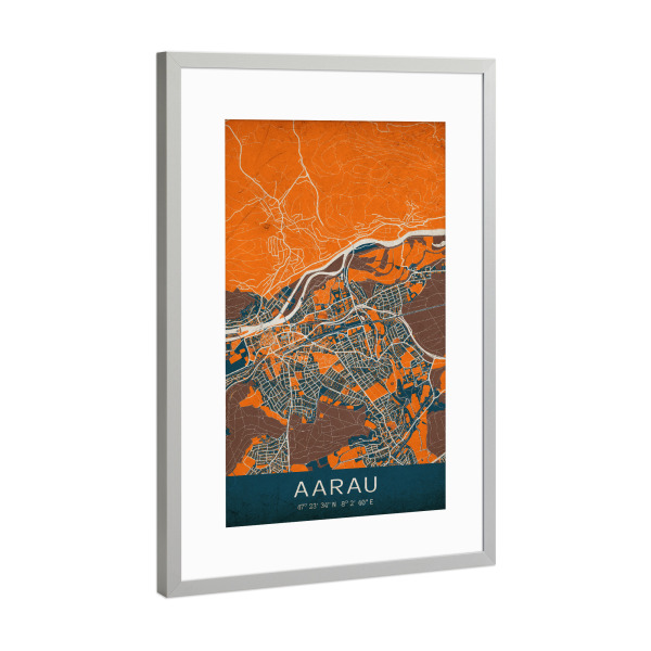 Poster mit Rahmen Silber "Aarau Vintage City" artboxONE - Städte / Weitere,Kartografie