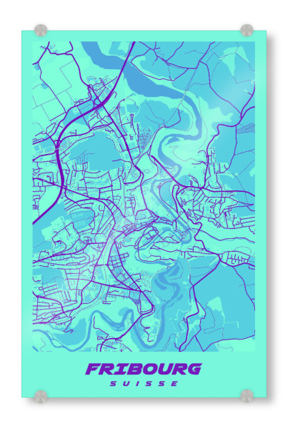 Acrylglasbild "Fribourg Map Plan" artboxONE - Städte / Weitere,Kartografie