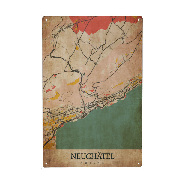 Holzbild "Retro City Neuchâtel" artboxONE - Städte / Weitere,Kartografie