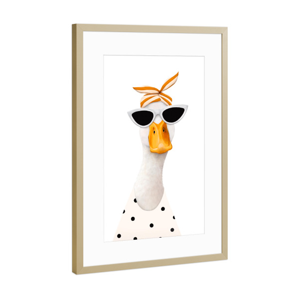 Poster mit Rahmen Gold "Modische Ente" artboxONE - Für Kinder,Tiere,Fashion,Für Mama,Lustig
