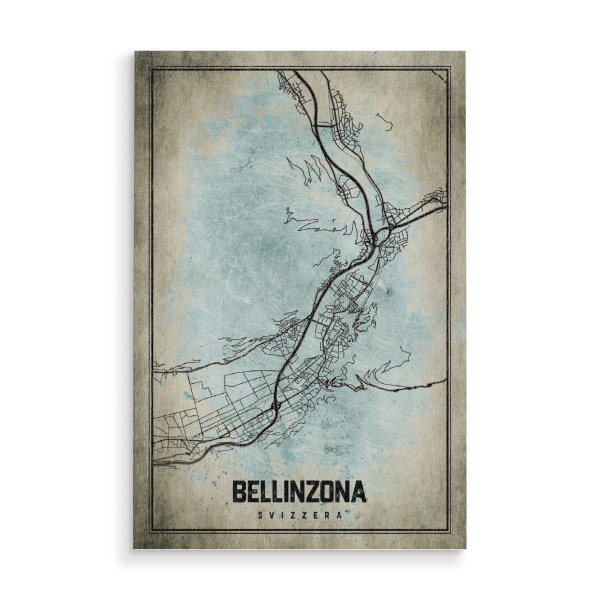 Holzbild "Bellinzona Retro City" artboxONE - Städte / Weitere,Kartografie