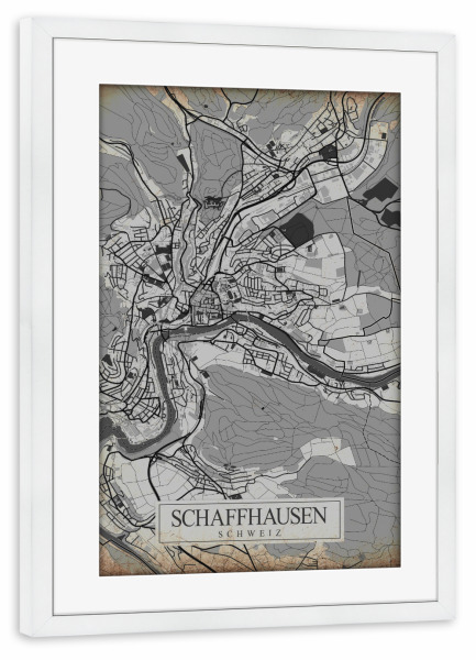 Poster mit Rahmen weiß "Retro City Schaffhausen" artboxONE - Städte / Weitere,Kartografie
