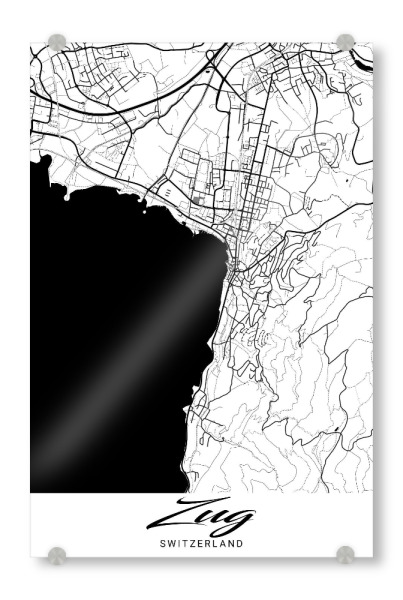 Acrylglasbild "Zug City Map" artboxONE - Schwarzweiß,Städte / Weitere,Kartografie