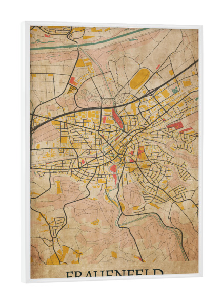 Poster mit weißem Rahmen "Retro Frauenfeld City" artboxONE - Städte / Weitere,Kartografie