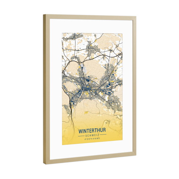 Poster mit Rahmen Gold "City von Winterthur" artboxONE - Städte / Weitere,Kartografie