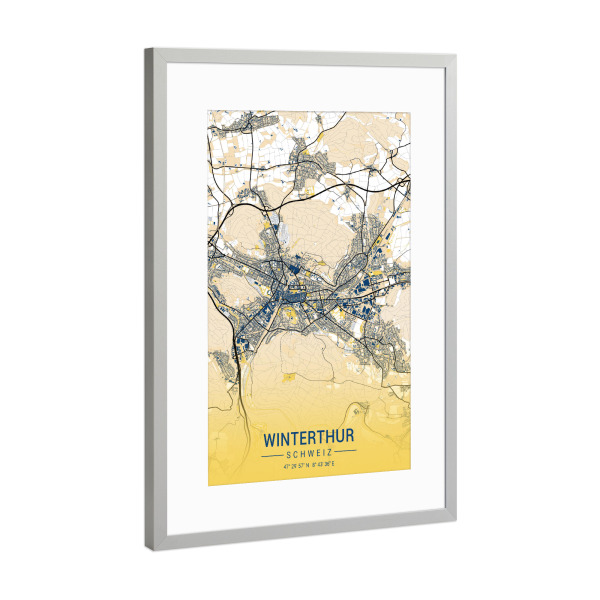 Poster mit Rahmen Silber "City von Winterthur" artboxONE - Städte / Weitere,Kartografie