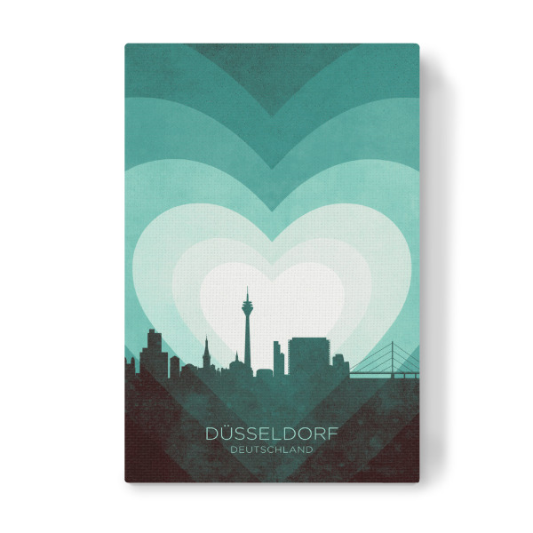 Leinwandbild "Düsseldorf Skyline Heart Teal" artboxONE - Städte