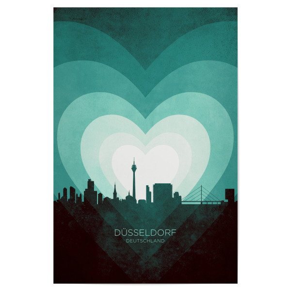 Poster 30x20 cm "Düsseldorf Skyline Heart Teal" artboxONE - Städte
