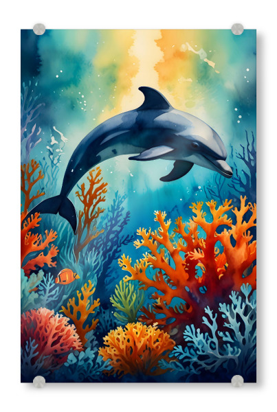 Acrylglasbild "Graceful Dolphin in Coral Paradise" artboxONE - Natur,Tiere,Unterwasser