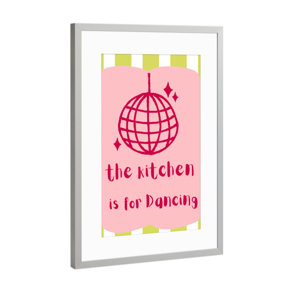 Poster mit Rahmen Silber "The kitchen is for Dancing" artboxONE - Essen & Trinken