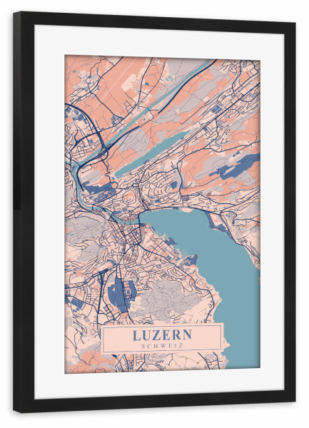 Poster mit Rahmen schwarz "Luzern CityMap" artboxONE - Städte / Weitere,Kartografie