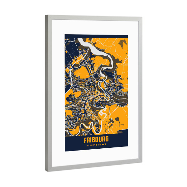 Poster mit Rahmen Silber "Fribourg City" artboxONE - Städte / Weitere,Kartografie