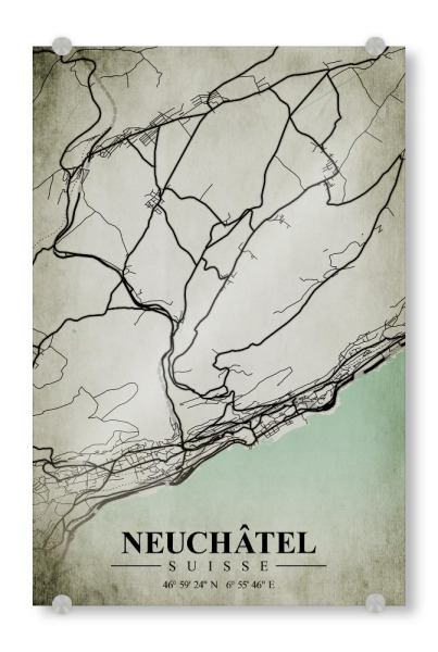 Acrylglasbild "Neuenburg Vintage CityMap" artboxONE - Städte / Weitere,Kartografie