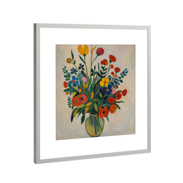 Poster mit Rahmen Silber "Vase mit roten Blumen" artboxONE - Floral - Vaso,Flores vermelhas,Flores amarelas