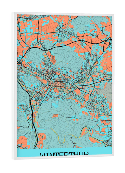 Poster mit weißem Rahmen "City Map Winterthur" artboxONE - Städte / Weitere,Kartografie
