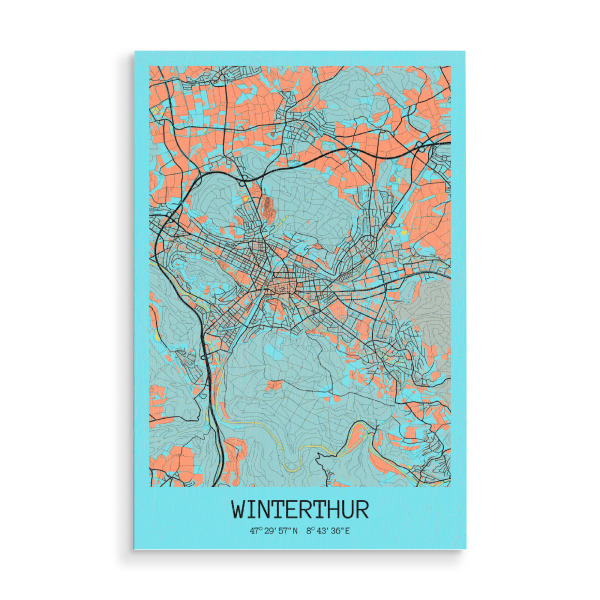 Holzbild "City Map Winterthur" artboxONE - Städte / Weitere,Kartografie