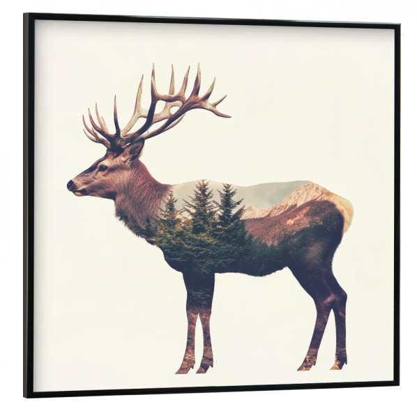 Poster mit schwarzem Rahmen 30x30 cm "Wildnis mit Hirsch" artboxONE - Natur,Tiere,Reise / Länder