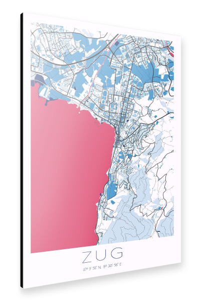 Alu-Dibond "Stadt Karte Zug" 30x20 cm artboxONE