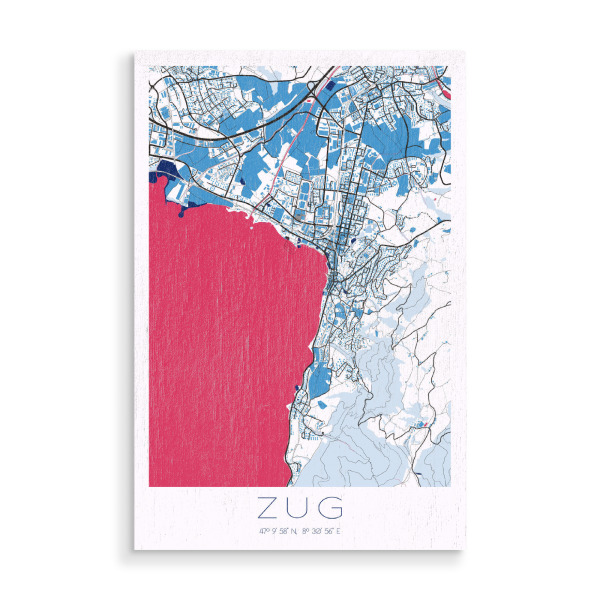 Holzbild "Stadt Karte Zug" artboxONE - Städte / Weitere,Kartografie