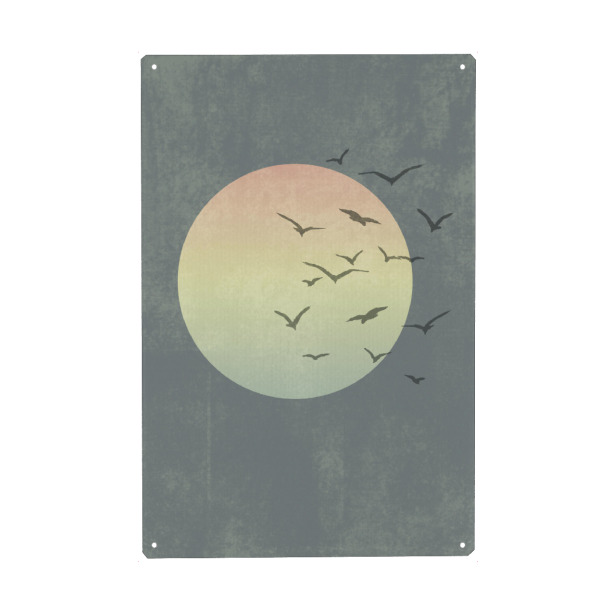 Metall Poster "Vogel Formation im Sonnenuntergang" artboxONE - Natur,Tiere