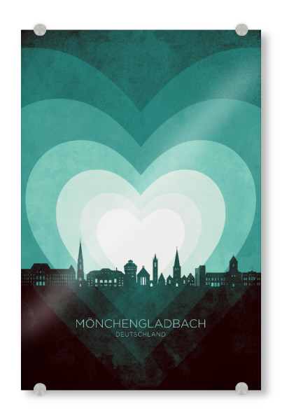 Acrylglasbild "Mönchengladbach Skyline Teal" artboxONE - Städte