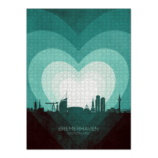Puzzle Ravensburger "Bremerhaven Skyline Heart Teal" artboxONE - Städte