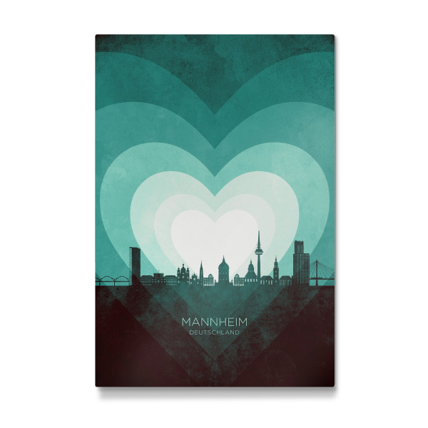 Galerie-Print "Mannheim Skyline Heart blaugrün" 75x50 cm artboxONE