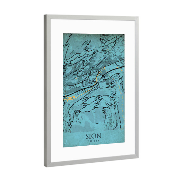 Poster mit Rahmen Silber "Sion Vintage" artboxONE - Städte / Weitere,Kartografie