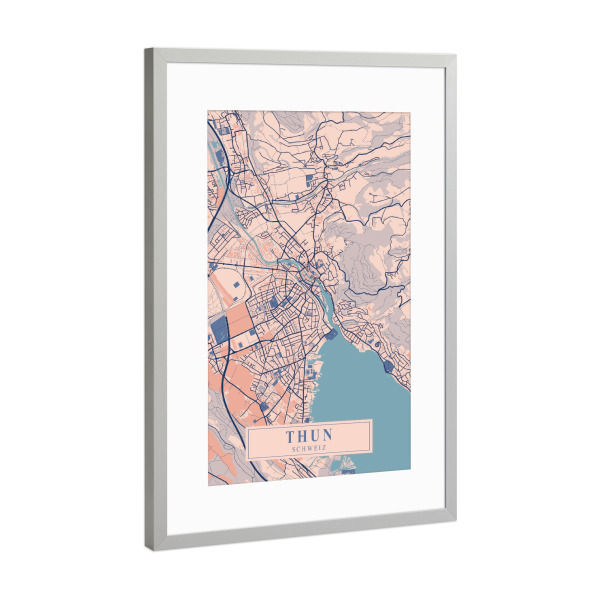 Poster mit Rahmen Silber "Thun CityMap" artboxONE - Städte / Weitere,Kartografie