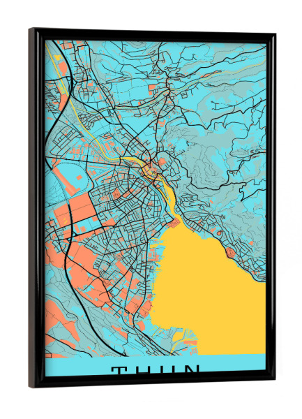 Poster mit schwarzem Rahmen "Thun City Karte" artboxONE - Städte / Weitere,Kartografie