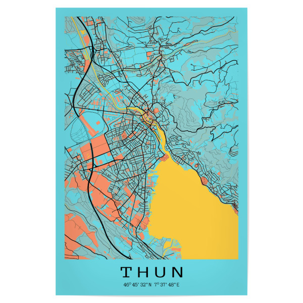 Poster 30x20 cm "Thun City Karte" artboxONE - Städte / Weitere,Kartografie
