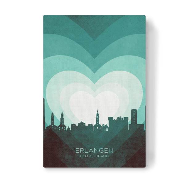 Leinwandbild "Erlangen Skyline Heart Teal" artboxONE - Städte - Erlangen,Deutschland,Herz,Liebe,Romantisch,Valentinstag,Skyline,Stadtbild,Stattbild