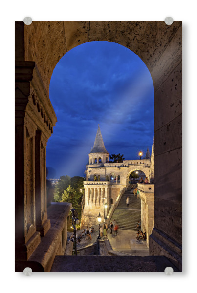 Acrylglasbild "Fischerbastei am Abend" artboxONE - Architektur - Budapest,Ungarn,Burgpalast,Fischerbastei,Burgviertel,Altstadt