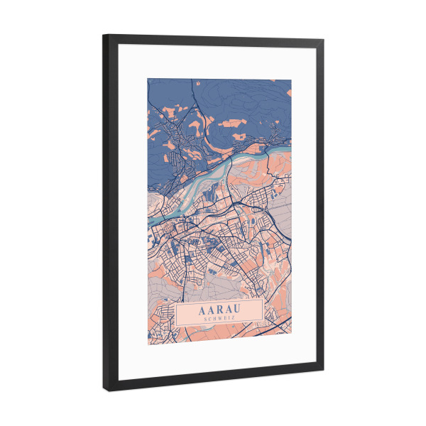 Poster mit Rahmen Schwarz (Metallic) "Aarau CityMap" artboxONE - Städte / Weitere,Kartografie