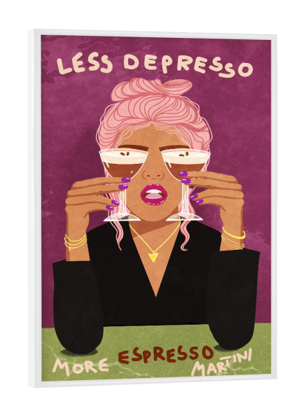 Poster mit weißem Rahmen "More espresso martini" artboxONE - Typografie,Essen & Trinken / Alkohol,Lustig