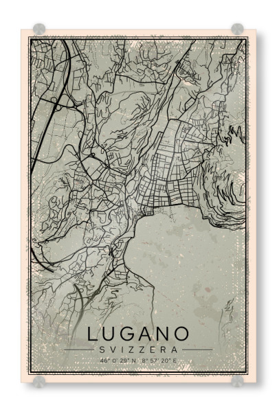 Acrylglasbild "Lugano Retro Map" artboxONE - Städte / Weitere,Kartografie