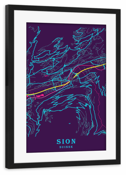 Poster mit Rahmen schwarz "Stadt Map Sion" artboxONE - Städte / Weitere,Kartografie