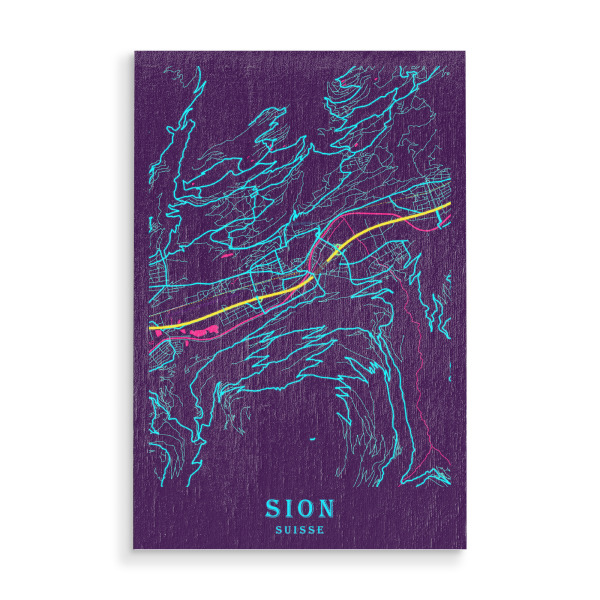 Holzbild "Stadt Map Sion" artboxONE - Städte / Weitere,Kartografie