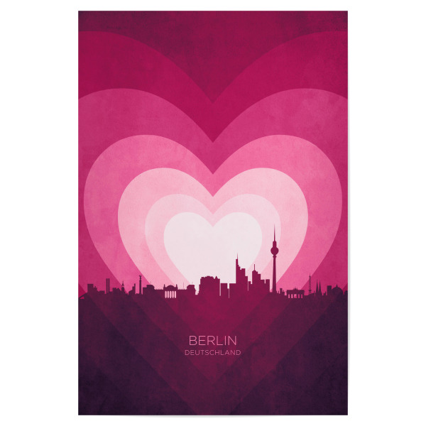 Poster "Berlin Skyline Herz rosa" artboxONE - Städte - Berlin,Deutschland,Herz,Liebe,Romantiker,Valentinstag,Skyline,Stadtbild,Stattbild