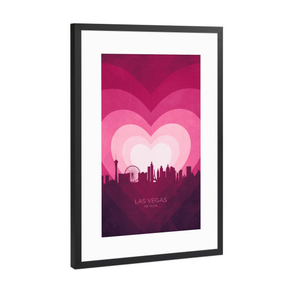 Poster mit Rahmen Schwarz (Metallic) "Las Vegas Skyline Heart Pink" artboxONE - Städte