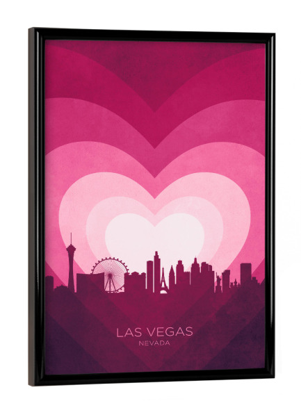 Poster mit schwarzem Rahmen "Las Vegas Skyline Heart Pink" artboxONE - Städte