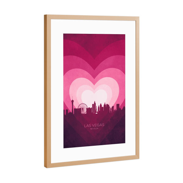Poster mit Rahmen Kupfer "Las Vegas Skyline Heart Pink" artboxONE - Städte