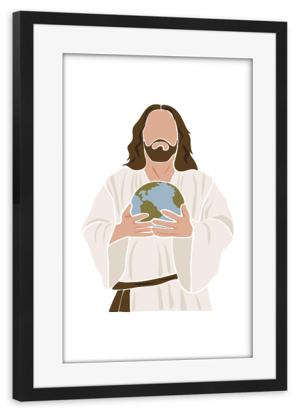 Poster mit Rahmen schwarz "Jesus hält das Universum" artboxONE - Menschen