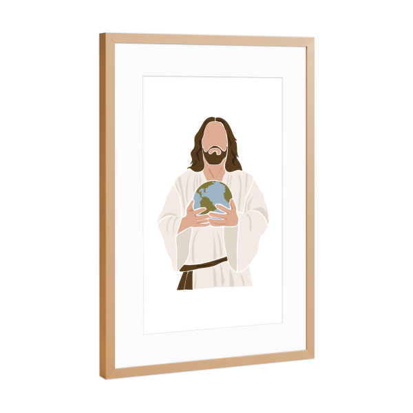 Poster mit Rahmen Kupfer "Jesus hält das Universum" artboxONE - Menschen