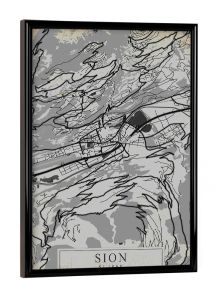 Poster mit schwarzem Rahmen "Retro City Sion" artboxONE - Städte / Weitere,Kartografie