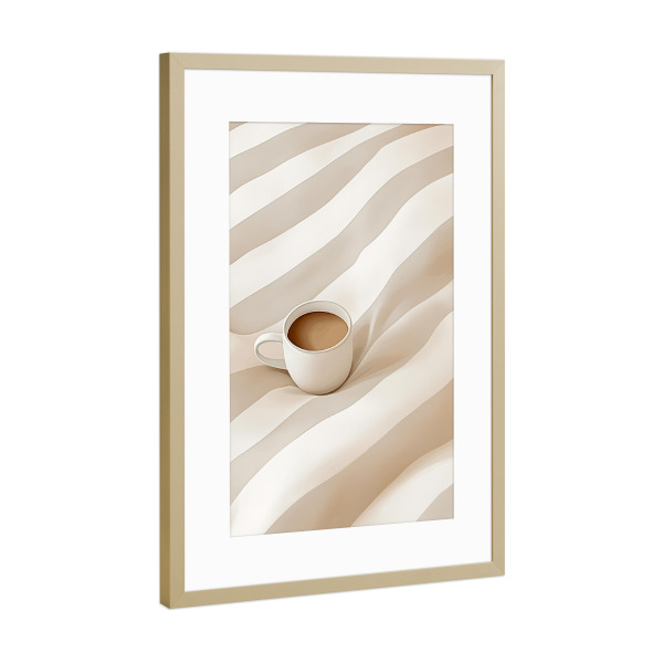 Poster mit Rahmen Gold "Guten Morgen Kaffee mit Streifen" artboxONE - Natur,Essen & Trinken,Liebe