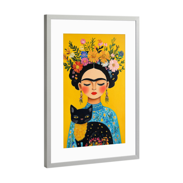 Poster mit Rahmen Silber "Frida's Botanische Eleganz" artboxONE - Floral,Tiere,Menschen