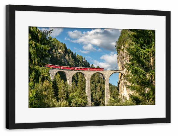 Poster mit Rahmen schwarz "Landwasserviadukt Schweiz" artboxONE - Reise