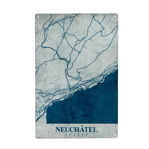 Metall Poster "Neuchâtel Vintage" artboxONE - Städte / Weitere,Kartografie